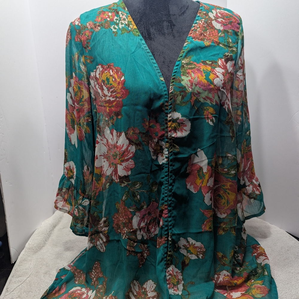 Xhilaration Floral Kimono in Teal and Pink